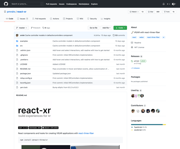 pmndrs/react-xr: 🤳 VR/AR with react-three-fiber