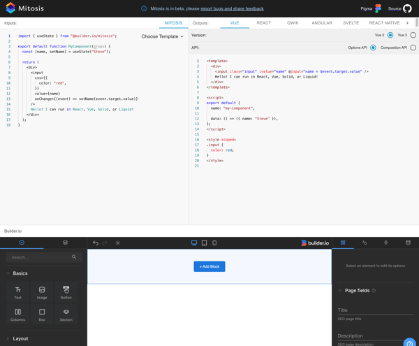 Mitosis Fiddle - compile to common frameworks, import from popular tools