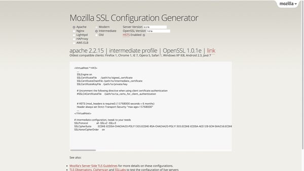 Generate Mozilla Security Recommended Web Server Configuration Files