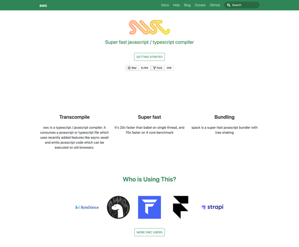 swc · Super fast javascript / typescript compiler
