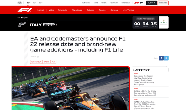 EA and Codemasters announce F1 22 release date and brand-new game additions – including F1 Life | Formula 1®