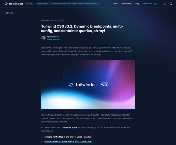 Tailwind CSS v3.2: Dynamic breakpoints, multi-config, and container queries, oh my! - Tailwind CSS