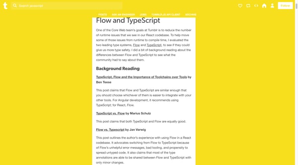 JavaScript at Tumblr — Flow and TypeScript
