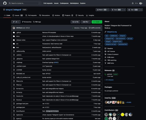 telegraf/telegraf: Modern Telegram Bot Framework for Node.js