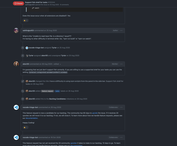 Support fish shell for tasks · Issue #105344 · microsoft/vscode