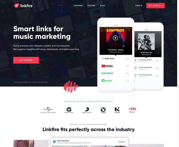 Smart links for music marketing, artist marketing, and tours promotion