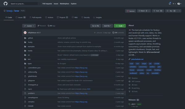 breejs/bree: The best job scheduler for Node.js and JavaScript with cron, dates, ms, later, and human-friendly support. Works in Node v12.11.0+, uses worker threads to spawn sandboxed processes, and supports async/await, retries, throttling
