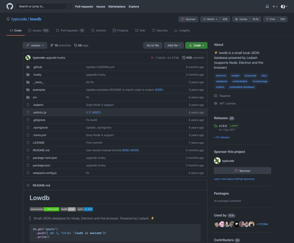 typicode/lowdb: ⚡️ lowdb is a small local JSON database powered by Lodash (supports Node, Electron and the browser)