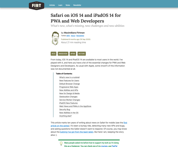 Safari on iOS 14 and iPadOS 14 for PWA and Web Developers － firt.dev