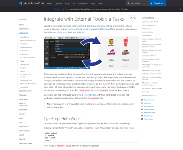 Tasks in Visual Studio Code