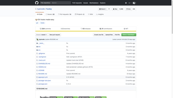 typicode/husky: Git hooks made easy