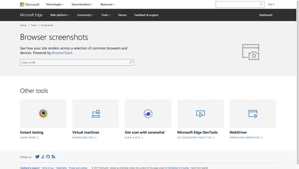 Website Screenshots & Responsive Design Screenshots - Microsoft Edge Development