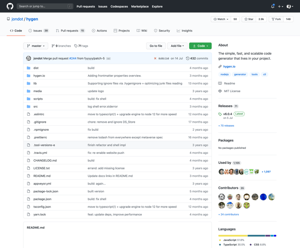 jondot/hygen: The simple, fast, and scalable code generator that lives in your project.