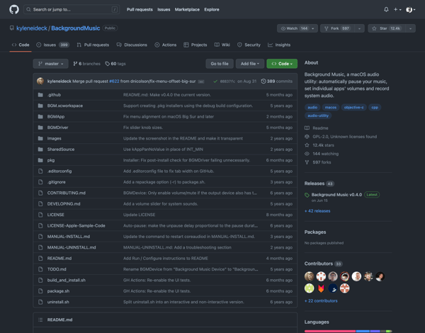 kyleneideck/BackgroundMusic: Background Music, a macOS audio utility: automatically pause your music, set individual apps' volumes and record system audio.