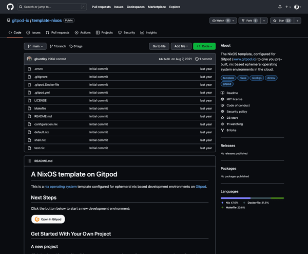 gitpod-io/template-nixos: The NixOS template, configured for Gitpod (www.gitpod.io) to give you pre-built, nix based ephemeral operating system environments in the cloud.