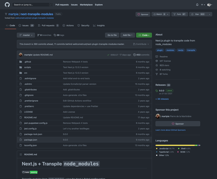 martpie/next-transpile-modules: Next.js plugin to transpile code from node modules