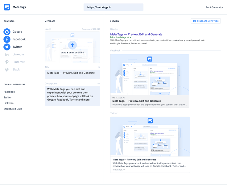 Meta Tags — Preview, Edit and Generate